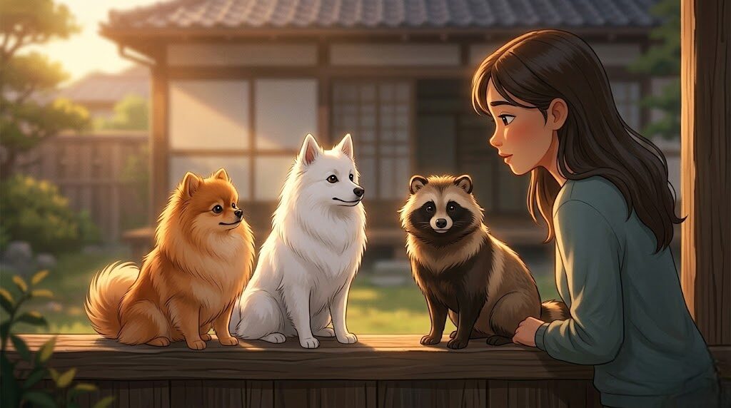 野生のタヌキと識別する尾の形状